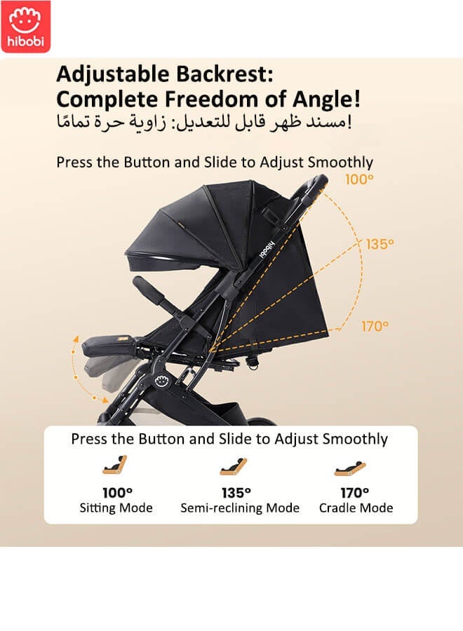 هيبوبي عربة أطفال فاخرة للسفر مع امتصاص الصدمات، قابلة للطي بيد واحدة، حزام أمان ٥ نقاط، مقعد قابل للإمالة مع مظلة، وعربة سفر لجميع التضاريس للرضع والأطفال الصغار - Image 5