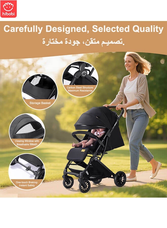 هيبوبي عربة أطفال فاخرة للسفر مع امتصاص الصدمات، قابلة للطي بيد واحدة، حزام أمان ٥ نقاط، مقعد قابل للإمالة مع مظلة، وعربة سفر لجميع التضاريس للرضع والأطفال الصغار - Image 2