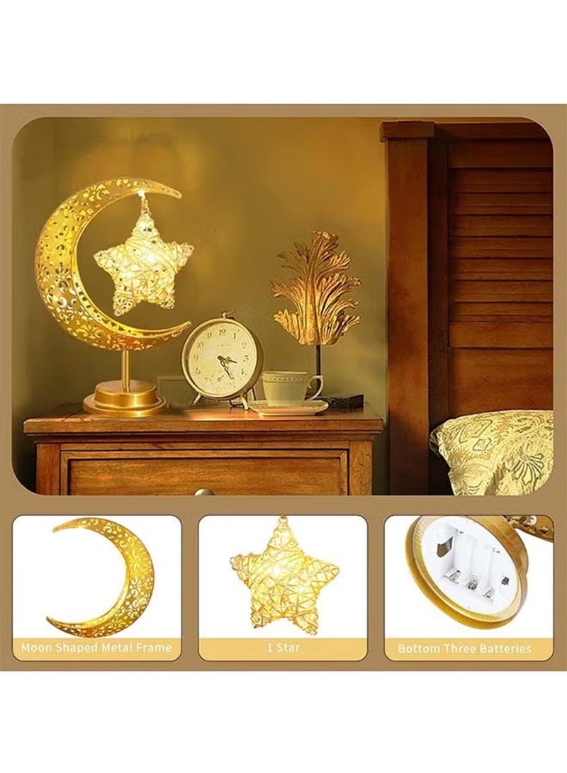 Topyich Elegant Ramadan Lamp - Gold Cutout Moon Star Ramadan Light, Luxe Ramadan Decoration for Home Office Table - Image 4
