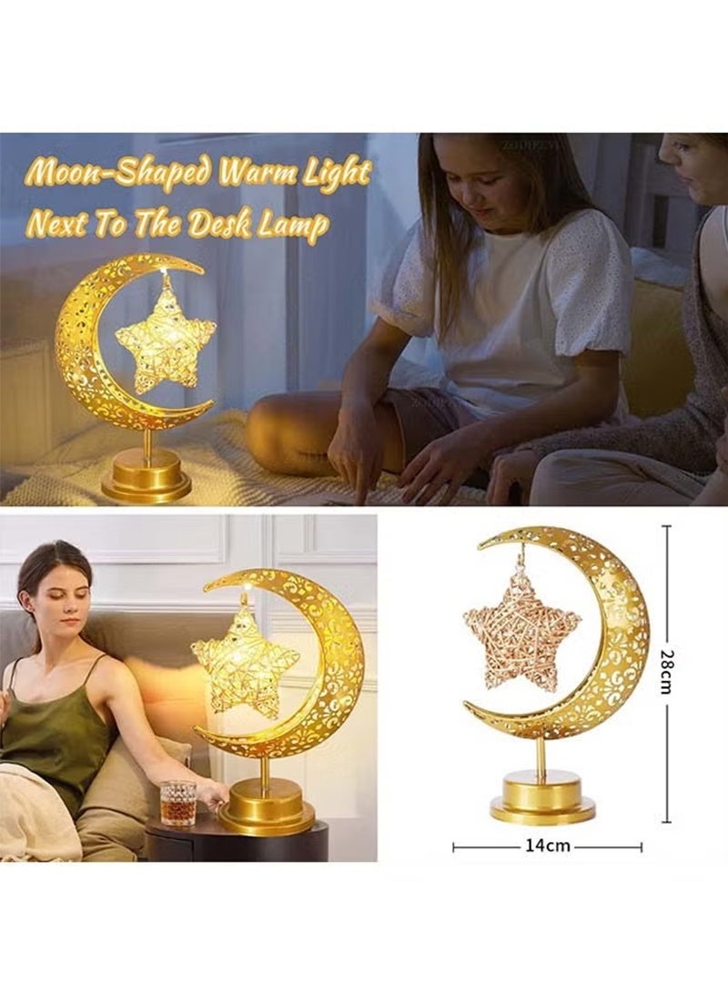 Topyich Elegant Ramadan Lamp - Gold Cutout Moon Star Ramadan Light, Luxe Ramadan Decoration for Home Office Table - Image 2