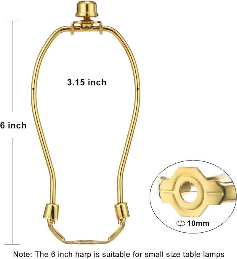 Qc Lamp Harp 6 Inch, 2 Set Detachable LampShade Harp for Table and Floor Lamps, Heavy Duty Lamp Brackets with 3/8 Standard Saddle and Finials (Polished Brass) - Image 3