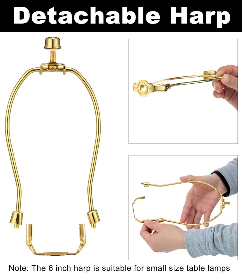 Qc Lamp Harp 6 Inch, 2 Set Detachable LampShade Harp for Table and Floor Lamps, Heavy Duty Lamp Brackets with 3/8 Standard Saddle and Finials (Polished Brass) - Image 4