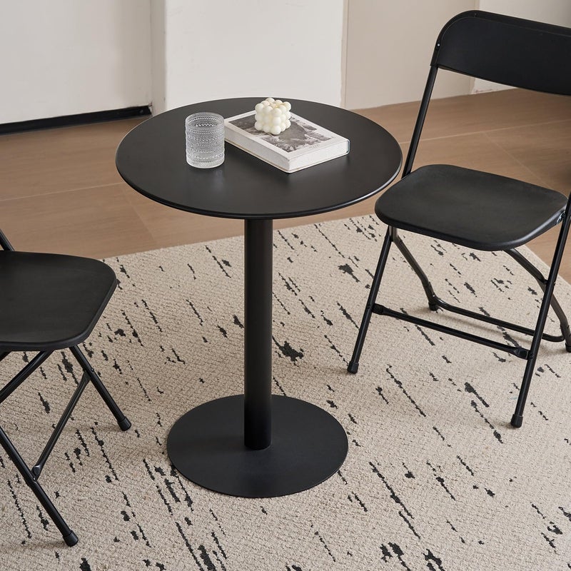 Kasinali Round Dining Table 24" Circle Tulip Table with Metal Thickened Tabletop & Sturdy Metal Pedestal Mid Century Modern Leisure Bistro Kitchen Tables 2 People Small Places Living Room Cafe,Black - Image 2