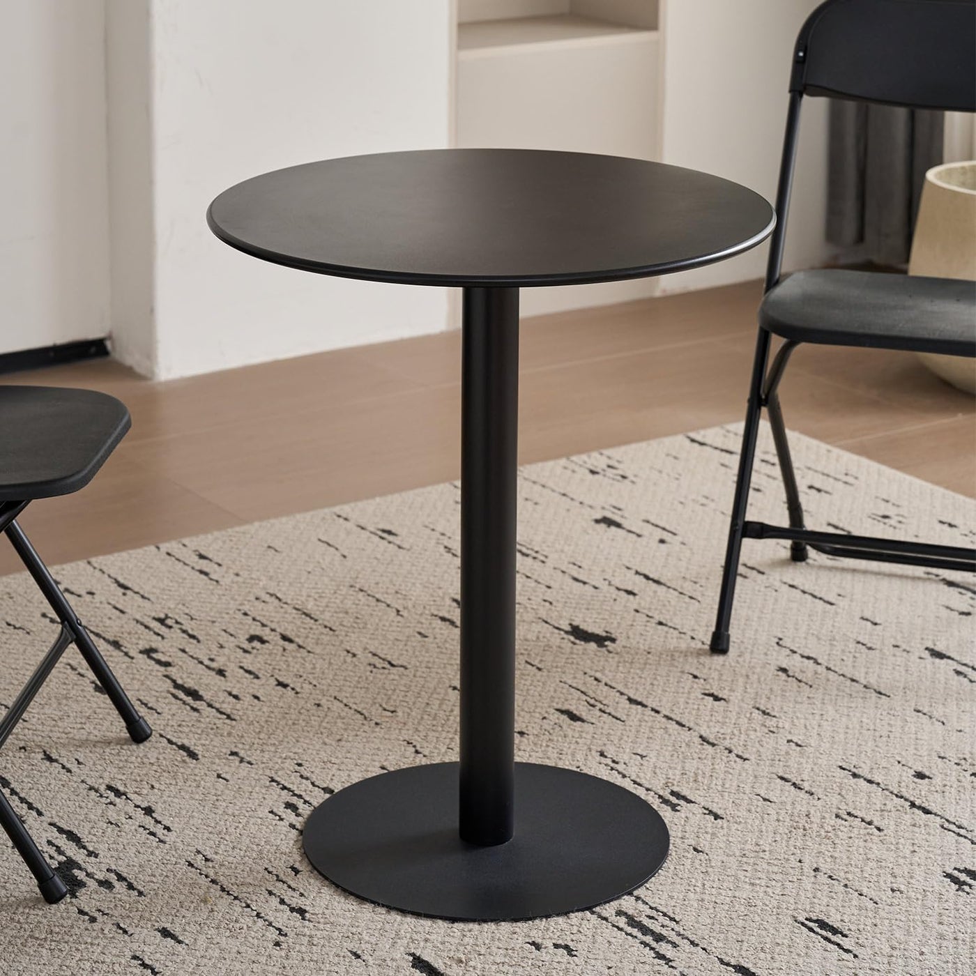 Kasinali Round Dining Table 24" Circle Tulip Table with Metal Thickened Tabletop & Sturdy Metal Pedestal Mid Century Modern Leisure Bistro Kitchen Tables 2 People Small Places Living Room Cafe,Black