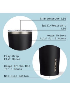 CORKCICLE Classic Triple Insulated Coffee Mug With Lid, Matte Black, 16 Oz - Stainless Steel Travel Tumbler Keeps Beverages Cold 9+Hrs, Hot 3Hrs - Cupholder Friendly Travel Coffee Tumbler  - Image 3