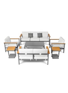 Homez Outdoor Patio Set of 7 Pieces Made of HighQuality Aluminum WhiteBrown  - Image 1