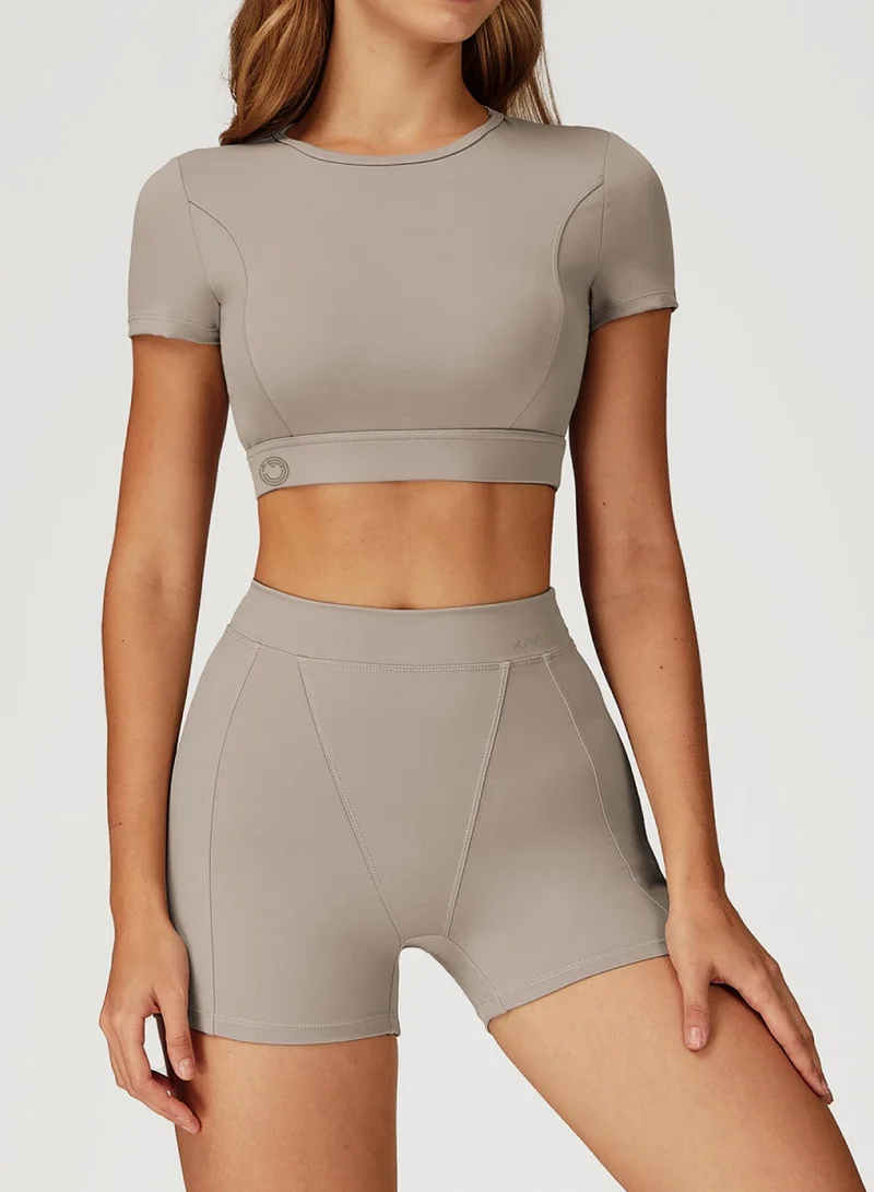 KAWN.YOGA Ivory Beige Round Neck Crop Top for Women | Best Price UAE