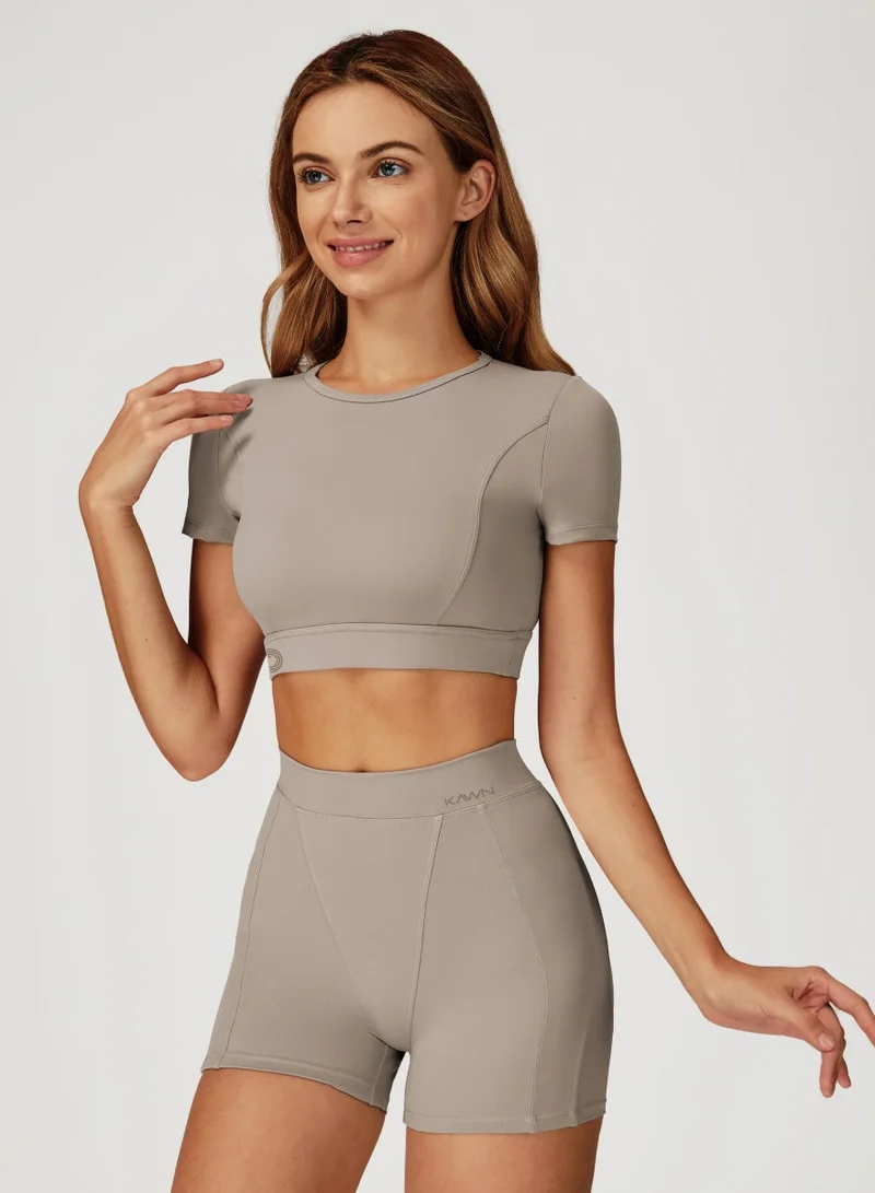 KAWN.YOGA Ivory Beige Round Neck Crop Top for Women | Best Price UAE