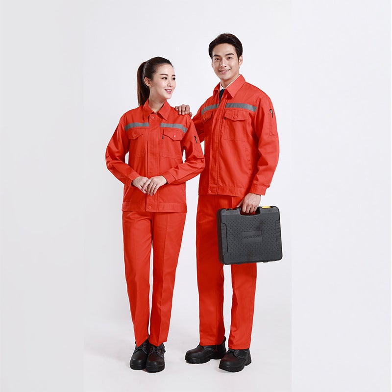 Factory direct wholesale autumn and winter long sleeve wear-resistant overalls factory workshop building reflective strip labor protection suit Red (set) - Image 2