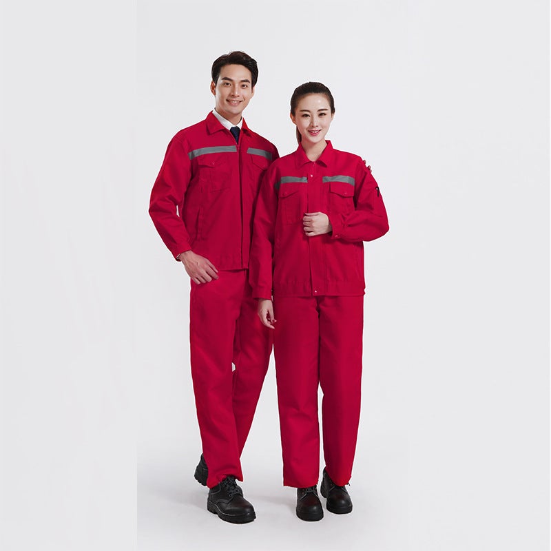 Factory direct wholesale autumn and winter long sleeve wear-resistant overalls factory workshop building reflective strip labor protection suit Red (set) - Image 1