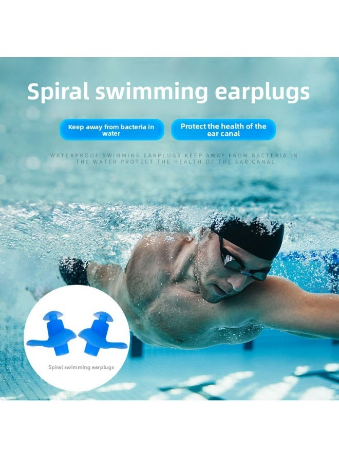 Generic Swimming earplugs set silicone spiral earplugs men and women swimming training sound insulation noise reduction earplugs (send same color silicone swimming cap + random color nose clip)  - Image 2