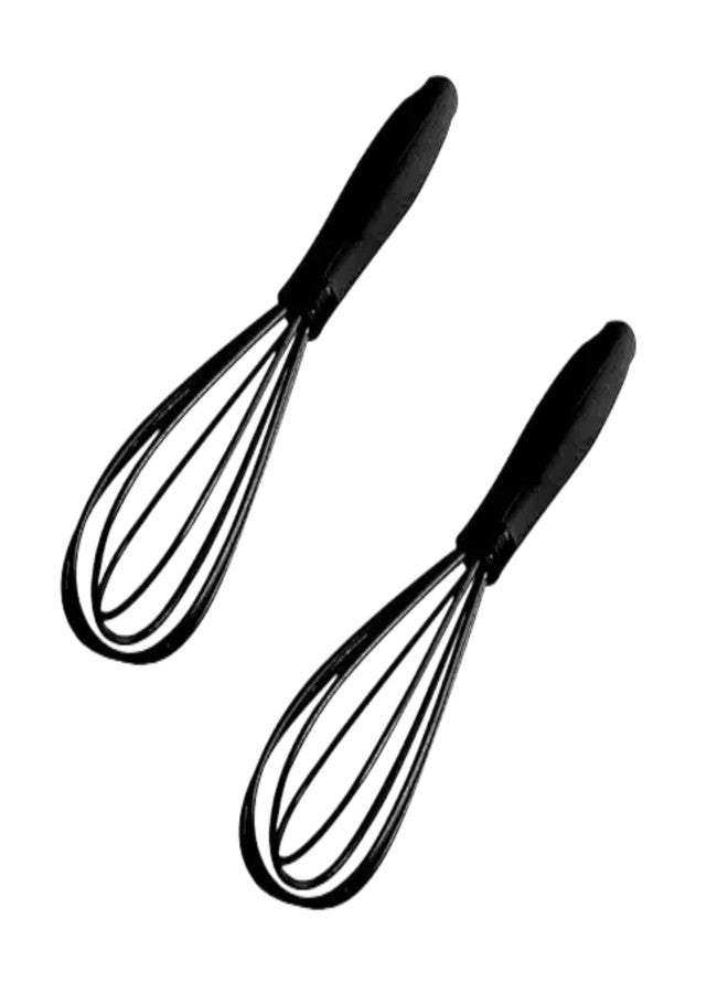 BWESOO 2Pcs Black Mini Silicone Whisk, 6.7inch Non-Scratch Non-Stick, Milk and Egg Beater Blender, Hand Egg Mixer, Kitchen Tool for Cooking, Baking, Mixing, Stirring, Kitchen Utensils - Image 1