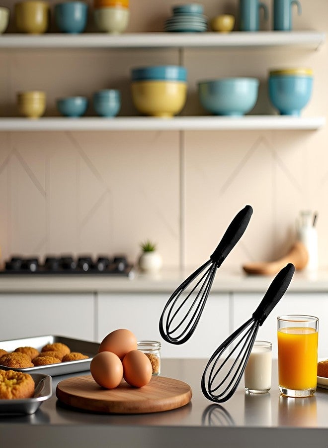 BWESOO 2Pcs Black Mini Silicone Whisk, 6.7inch Non-Scratch Non-Stick, Milk and Egg Beater Blender, Hand Egg Mixer, Kitchen Tool for Cooking, Baking, Mixing, Stirring, Kitchen Utensils - Image 3