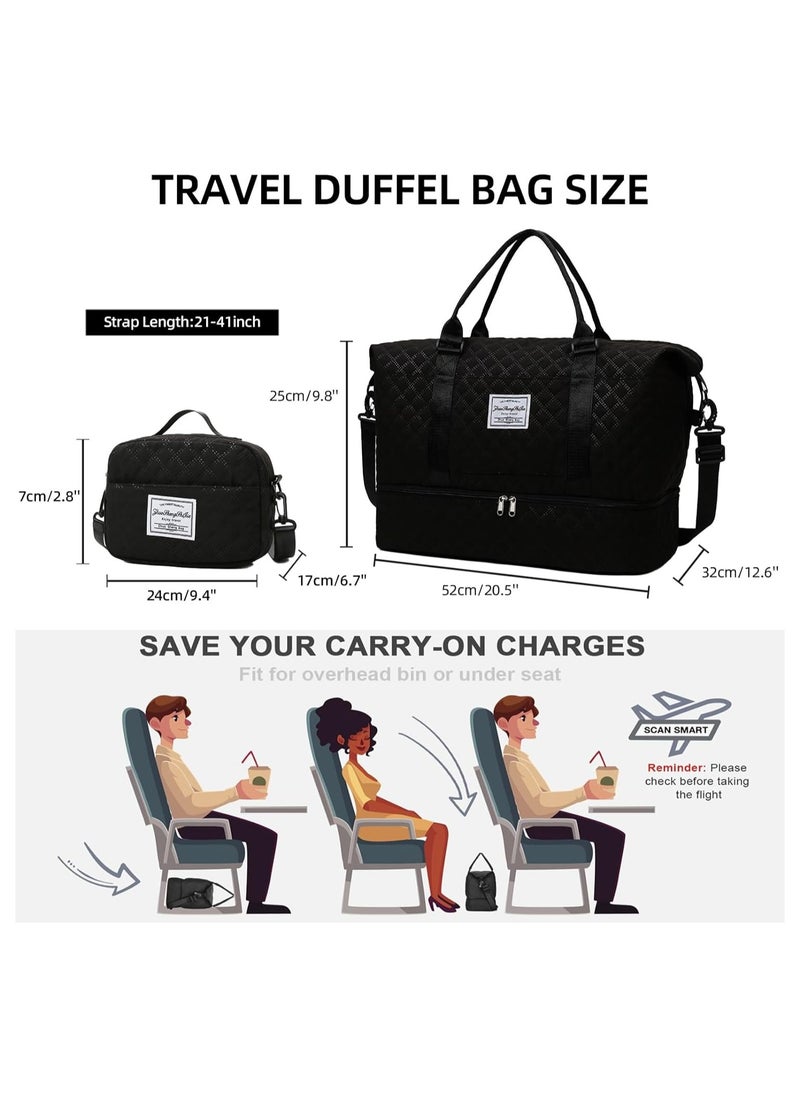 SYOSI - Weekender Travel Bag for Women, Carry On Overnight Duffel Bag, with Shoe Compartment, Large Gym Tote Duffle Bag with Toiletry Bag Black, Hospital Bags for Labor and Delivery(Black) - Image 1