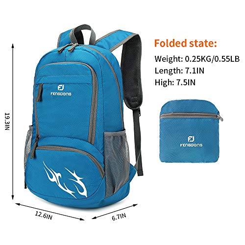 FENGDONG 35L Lightweight Foldable Waterproof Packable Travel Hiking Backpack Daypack for men women Blue - Image 2