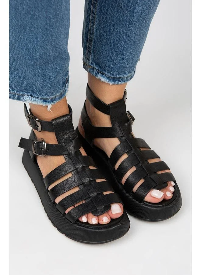 Manijero  Benia Women's Genuine Leather Caged Sandal Black Sandal. for Women | Best Price UAE