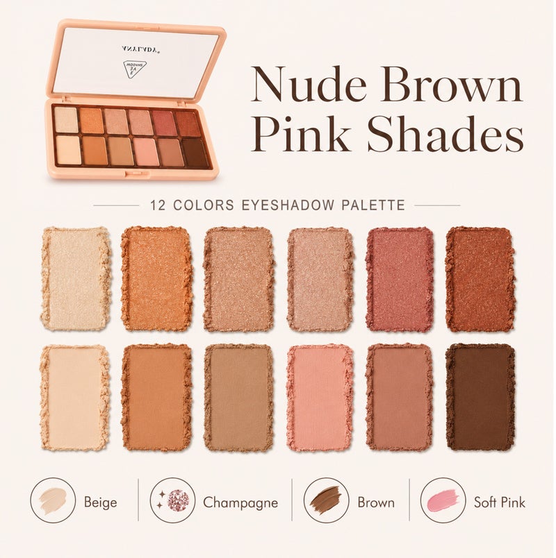 Me Now 12 Colors Eyeshadow Palette Matte Shimmer Nude Brown Pink Eye Shadow Makeup Palette Slim Compact Travel Eye Makeup Kit 15.5g - Image 3