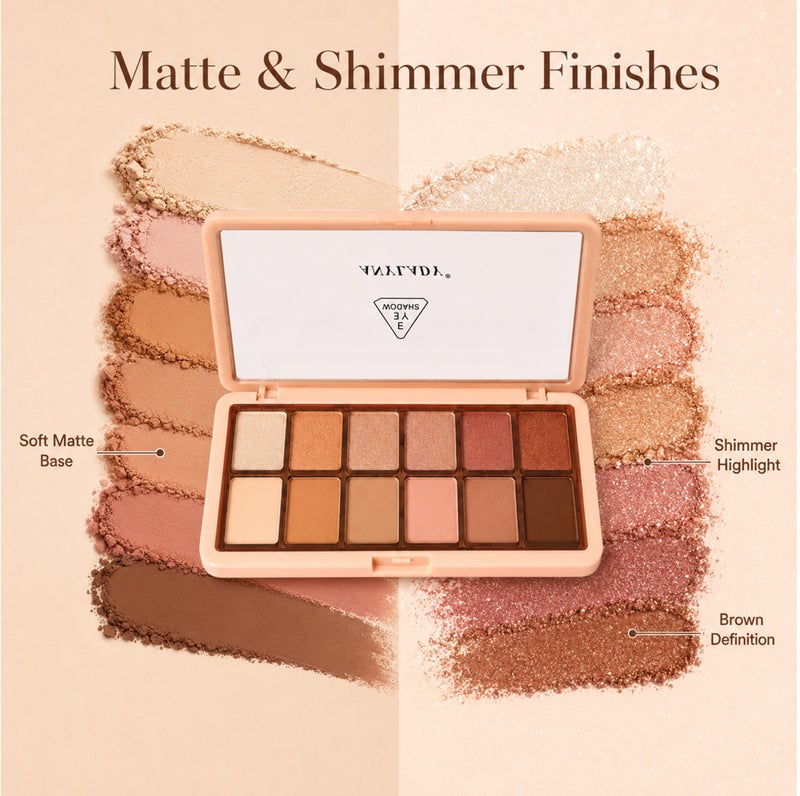 Me Now 12 Colors Eyeshadow Palette Matte Shimmer Nude Brown Pink Eye Shadow Makeup Palette Slim Compact Travel Eye Makeup Kit 15.5g - Image 4