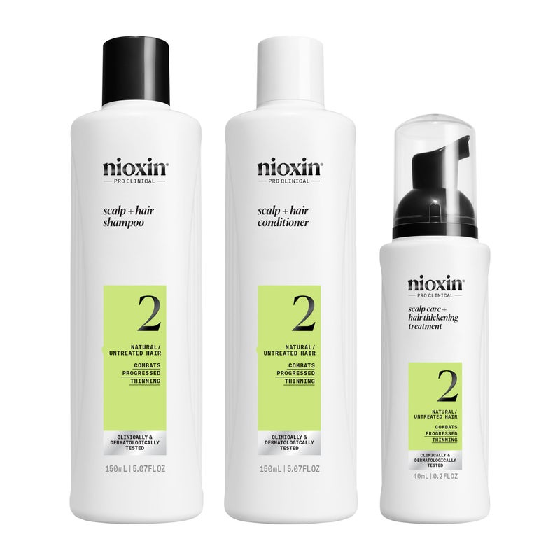 Nioxin System Kit 2, Strengthening & Thickening Hair Treatment, For Natural Hair with Progressed Thinning, Trial Size *1 Month Supply (Packaging May Vary)