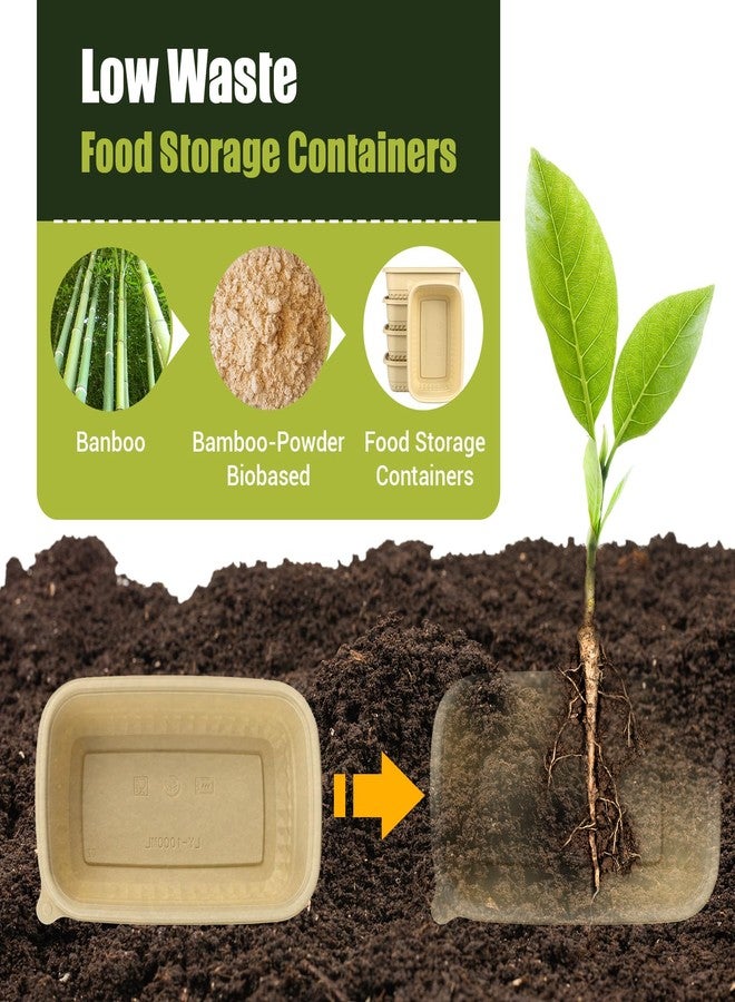 Bmboryxa 25Pack(50pcs) Meal Prep Containers Reusable, 32oz Bamboo-Powder Food Containers with Lids, Plant-based To Go Containers for Lunch - Microwave, Freezer, Dishwasher Safe - Image 2