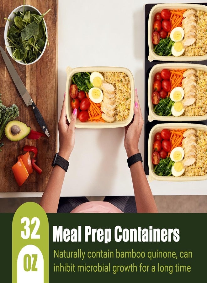 Bmboryxa 25Pack(50pcs) Meal Prep Containers Reusable, 32oz Bamboo-Powder Food Containers with Lids, Plant-based To Go Containers for Lunch - Microwave, Freezer, Dishwasher Safe - Image 3