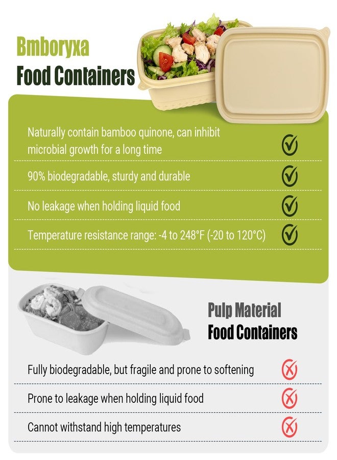 Bmboryxa 25Pack(50pcs) Meal Prep Containers Reusable, 32oz Bamboo-Powder Food Containers with Lids, Plant-based To Go Containers for Lunch - Microwave, Freezer, Dishwasher Safe - Image 5