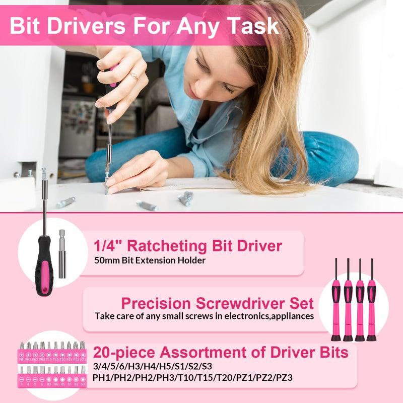 THINKWORK Pink Tool Set - 40 Piece General Household Hand Tool Kit with Storage Toolbox, Small Basic Tool Set Perfect for DIY, Home, Office, Garage and College Dormitory Use - Christmas Gift for Women - Image 3