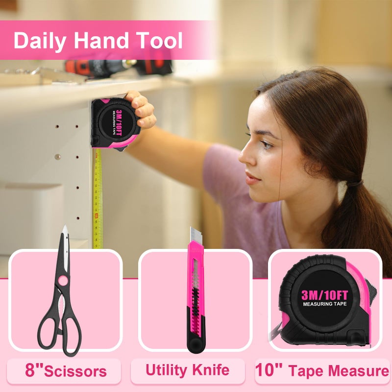 THINKWORK Pink Tool Set - 40 Piece General Household Hand Tool Kit with Storage Toolbox, Small Basic Tool Set Perfect for DIY, Home, Office, Garage and College Dormitory Use - Christmas Gift for Women - Image 5
