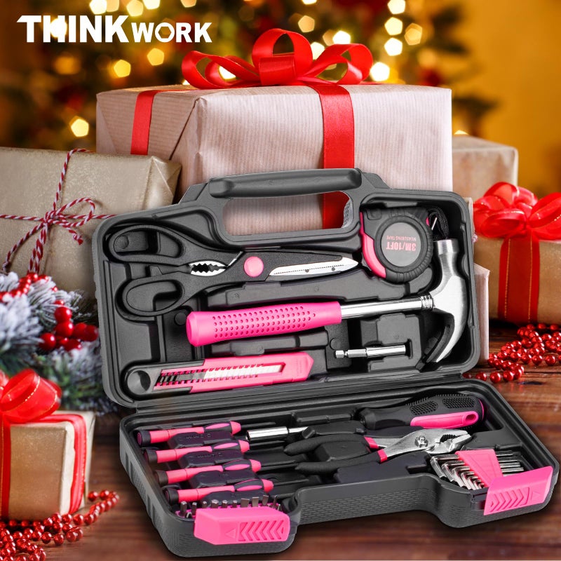 THINKWORK Pink Tool Set - 40 Piece General Household Hand Tool Kit with Storage Toolbox, Small Basic Tool Set Perfect for DIY, Home, Office, Garage and College Dormitory Use - Christmas Gift for Women - Image 4