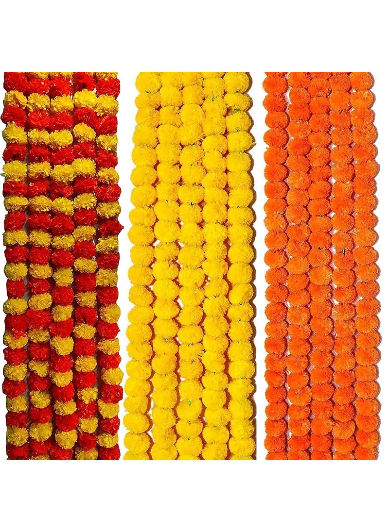 Critoanta Critoanta Genda Phool Artificial Genda Phool Marigold Fluffy Long Wedding Festivals Durga Pooja DiwaliHandcraft Plastic Rakshabandhan Special Occasion 5 Feet Inauguration Temple Pack of 6 String  - Image 1