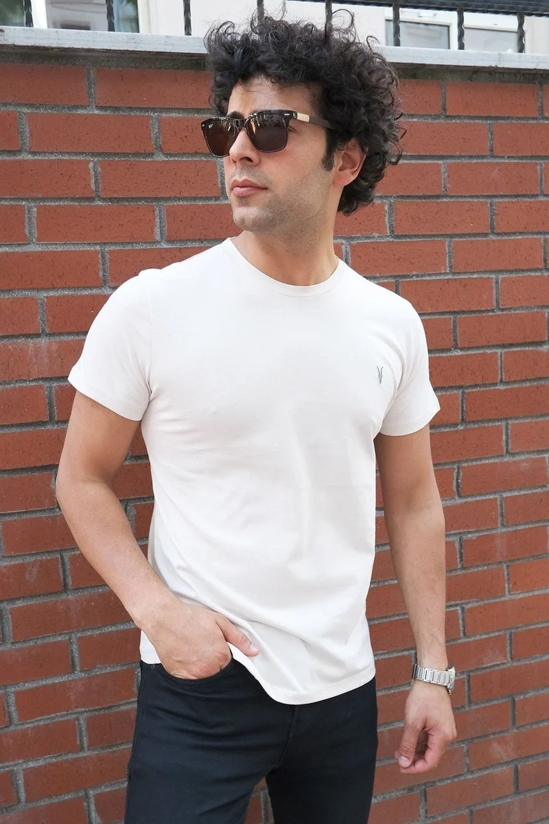 Four Man Crew Neck Standard Fit Basic Cotton White Men's T-Shirt Pack of 2