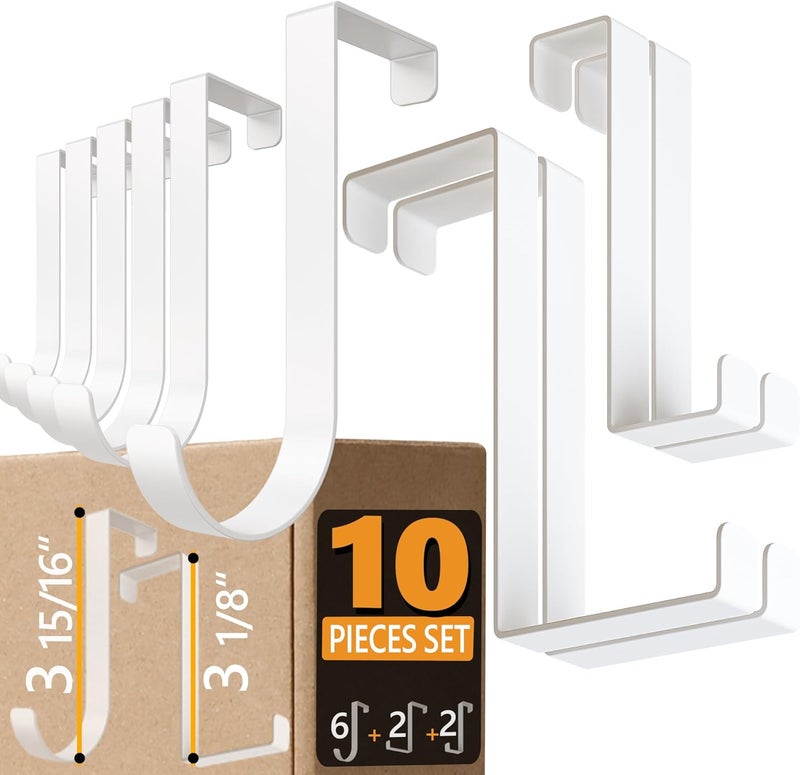 4smile Over The Door Hooks 6+2+2 Cruise Must Haves Set, White - Coat Hanger 6 pcs fits 1 3/8" + Towel Holder 2 pcs fits up to 1 3/4" + Cabinet Hooks 2 pcs with Anti-Scratch & Non-Slip Pads - Image 1