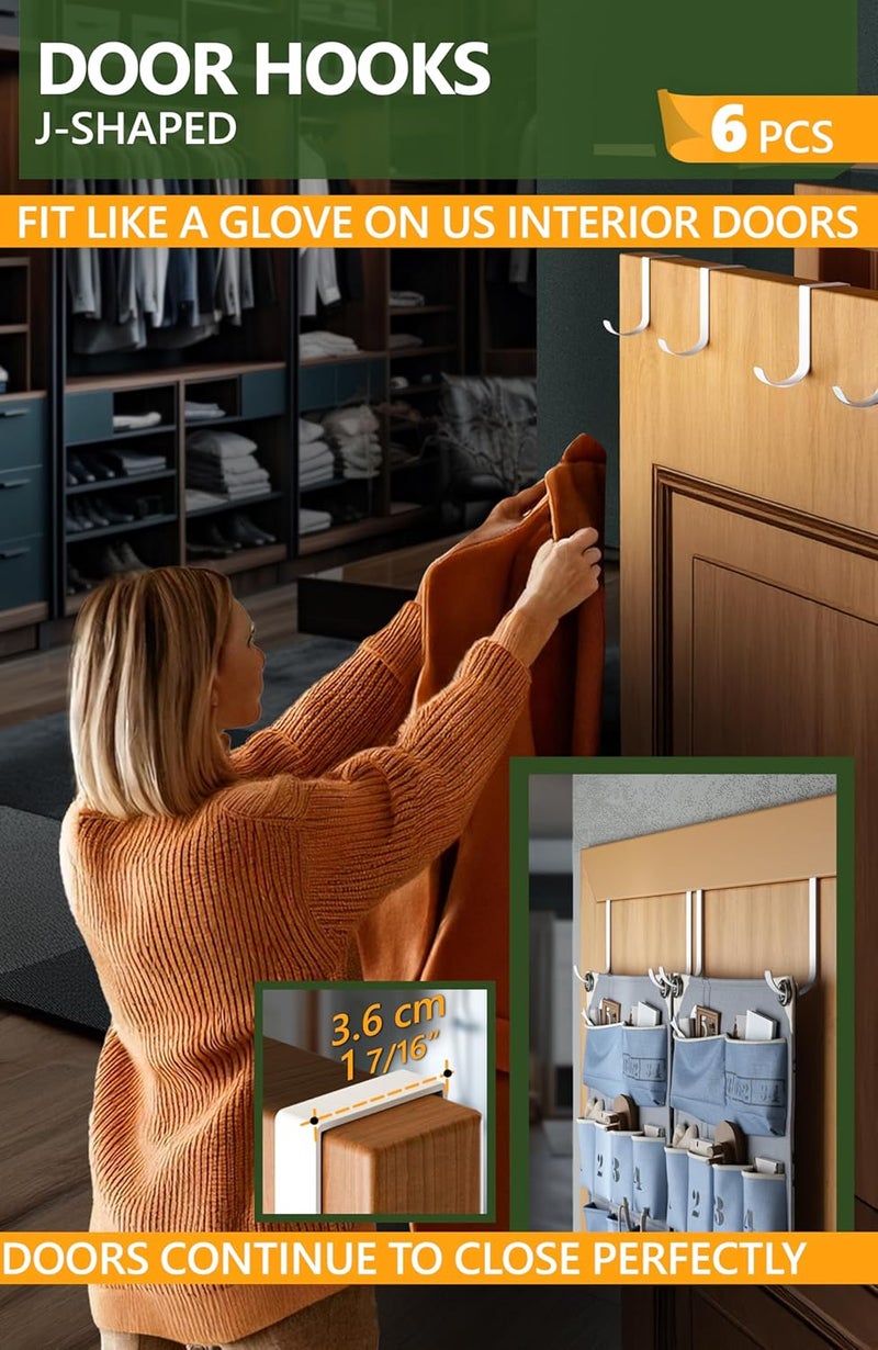 4smile Over The Door Hooks 6+2+2 Cruise Must Haves Set, White - Coat Hanger 6 pcs fits 1 3/8" + Towel Holder 2 pcs fits up to 1 3/4" + Cabinet Hooks 2 pcs with Anti-Scratch & Non-Slip Pads - Image 3
