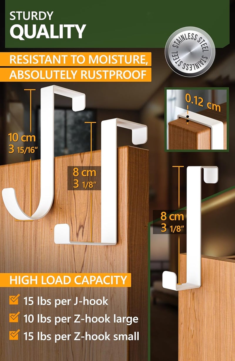 4smile Over The Door Hooks 6+2+2 Cruise Must Haves Set, White - Coat Hanger 6 pcs fits 1 3/8" + Towel Holder 2 pcs fits up to 1 3/4" + Cabinet Hooks 2 pcs with Anti-Scratch & Non-Slip Pads - Image 5