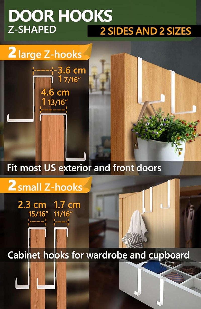 4smile Over The Door Hooks 6+2+2 Cruise Must Haves Set, White - Coat Hanger 6 pcs fits 1 3/8" + Towel Holder 2 pcs fits up to 1 3/4" + Cabinet Hooks 2 pcs with Anti-Scratch & Non-Slip Pads - Image 4