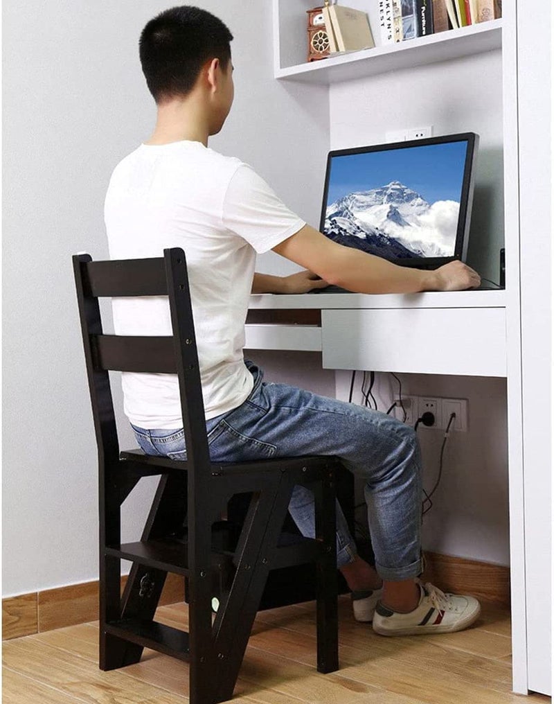 Wooden Folding Library Ladder Chair2 in 1 Lightweight Portable Multifunctional Step Stool 4Step Stool Dual Purpose Stepladders Display Stand and Flower Stand for Home V8 - Image 2