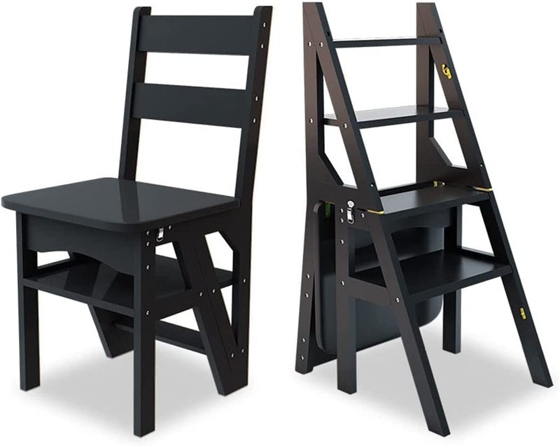 Wooden Folding Library Ladder Chair2 in 1 Lightweight Portable Multifunctional Step Stool 4Step Stool Dual Purpose Stepladders Display Stand and Flower Stand for Home V8 - Image 5