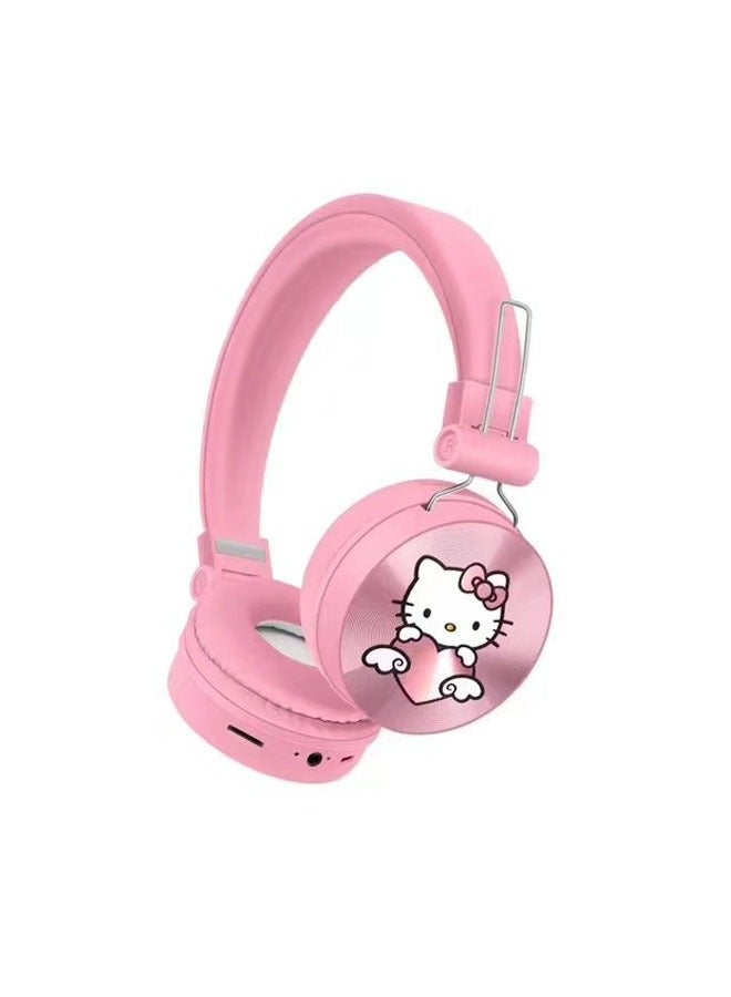 Pink Hello Kitty motif Bluetooth wireless earphones for kids, foldable earphones for kids with noise-cancelling, stereo earphones for kids with TF cards, mobile phones and tablets  - Image 1