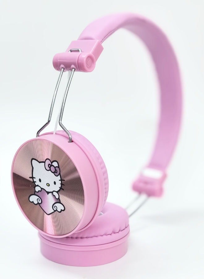 Pink Hello Kitty motif Bluetooth wireless earphones for kids, foldable earphones for kids with noise-cancelling, stereo earphones for kids with TF cards, mobile phones and tablets  - Image 2