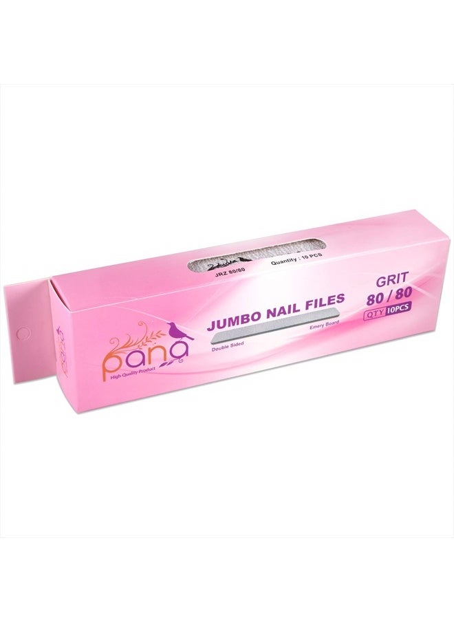 10pcs - PANA Jumbo Double-Sided Emery Nail File for Manicure, Pedicure, Natural, and Acrylic Nails - Zebra (Grit 80/80)