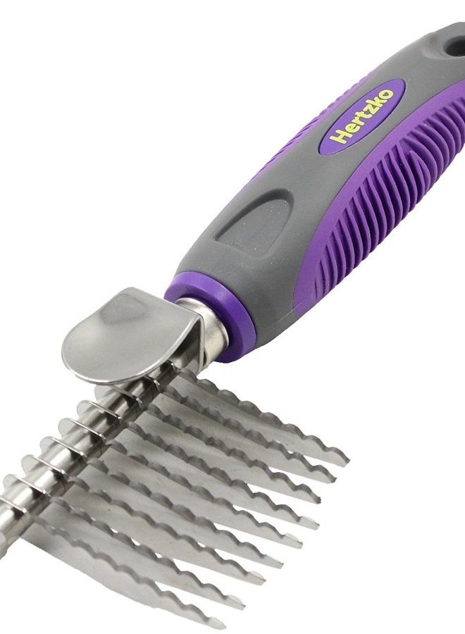 Hertzko Pet Dematting Comb for Dogs Cats – Undercoat Rake Grooming Brush with Safety Edges – Deshedding Tool Great for Cutting and Removing Dead, Matted or Knotted Hair, Shedding Combs - Image 1