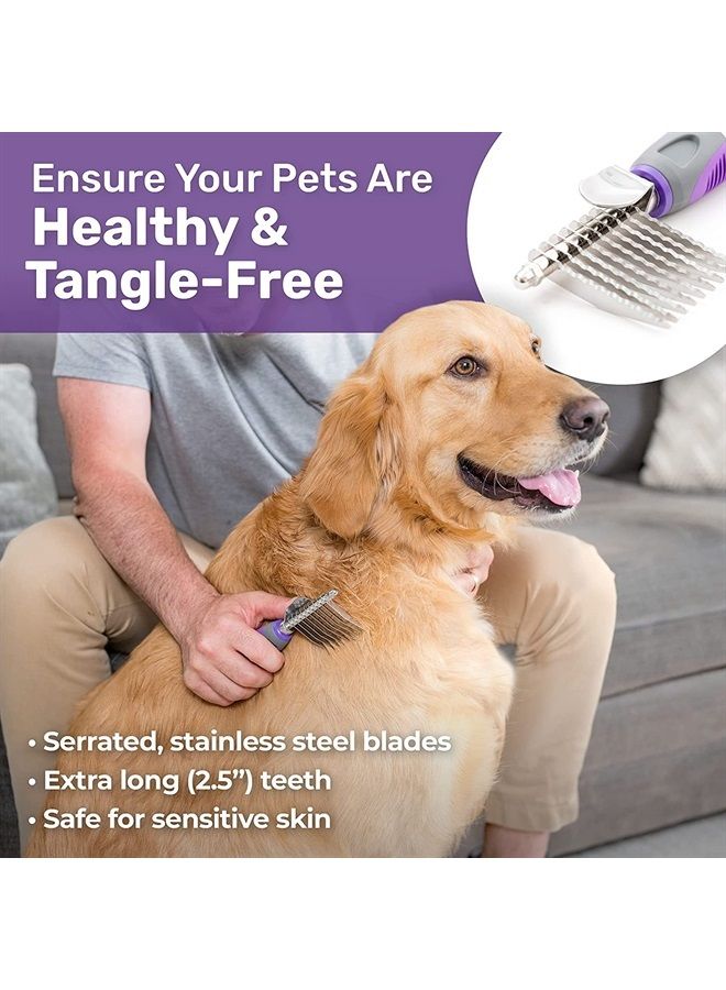 Hertzko Pet Dematting Comb for Dogs Cats – Undercoat Rake Grooming Brush with Safety Edges – Deshedding Tool Great for Cutting and Removing Dead, Matted or Knotted Hair, Shedding Combs - Image 2