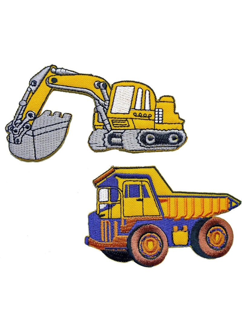 PATCH Iron on Patch Embroidered Patches Application Digger and Tip Truck Building Site Construction  - Image 1