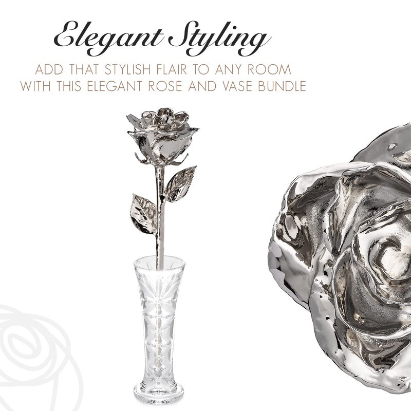 Forever Rose  a Genuine  One of a Kind  Real Platinum Rose with Clear Glass Bud Vase  Hand Dipped in Lacquer and Trimmed in Platinum Rose - Image 5
