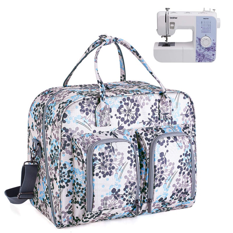 Teamoy Teamoy Sewing Machine Carrying Case Sewing Machine Tote with Bottom Wooden Board Pad for Most Standard Sewing Machines and Accessories Dandelion 