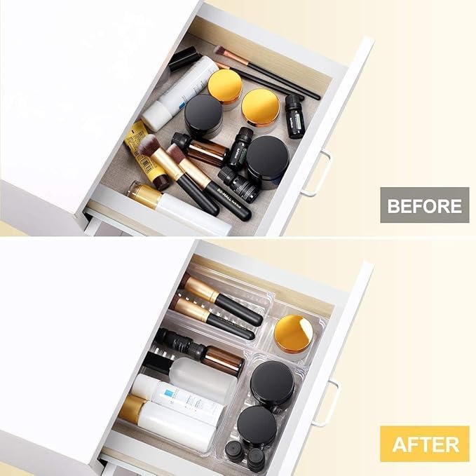 Kaito Clear Plastic Drawer Organizer Trays Storage Bins for Bathroom Vanity Kitchen Office Set of 9 - Image 2