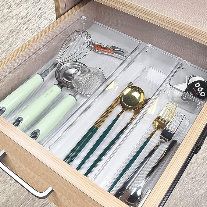 Kaito Clear Plastic Drawer Organizer Trays Storage Bins for Bathroom Vanity Kitchen Office Set of 9 - Image 4