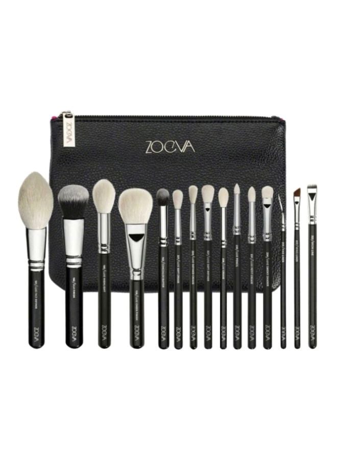 Zoeva 15-Piece Eyes Makeup Brush Set Black/Silver/White - Image 1