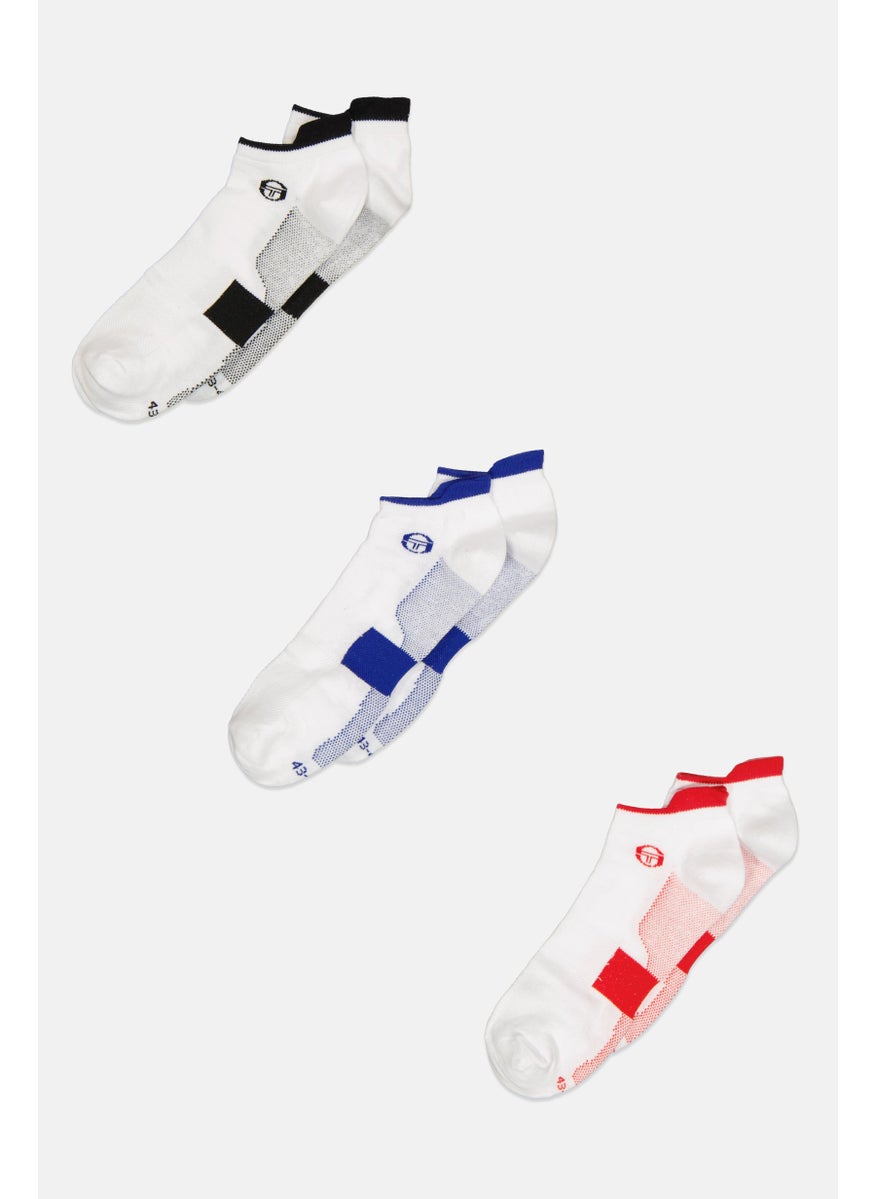 Sergio Tacchini Men 3 Paires Brand Logo Crew Socks, White 