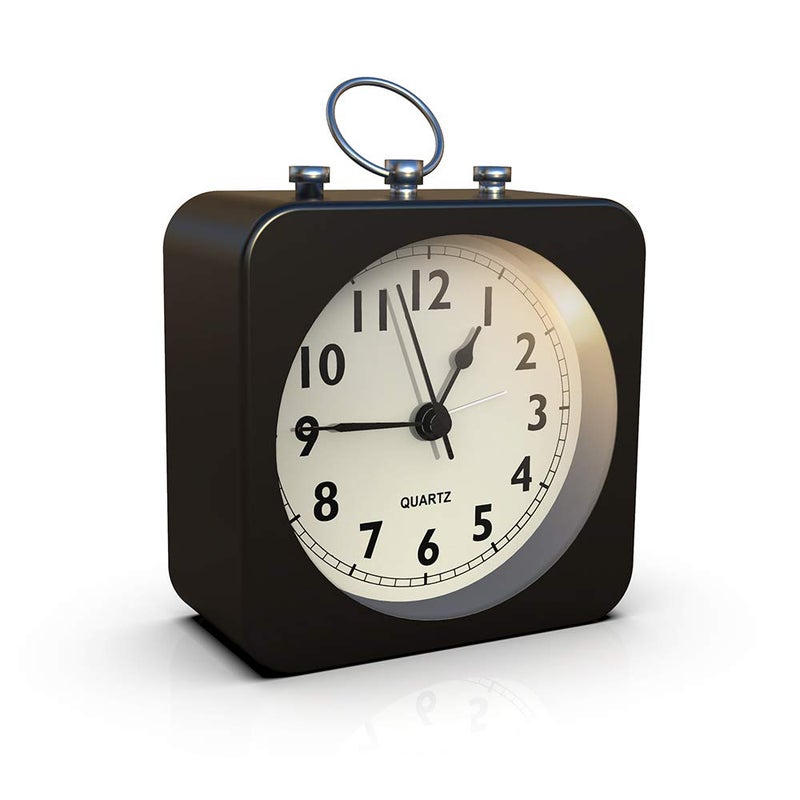 AYRELY Kadio AYRELY Battery Operated Alarm Clock with Square Metal CaseSilent No Ticking Analog Quartz Simple Operation for BedroomTravelDeskKids Black 9 Cm X 9 Cm - Image 1